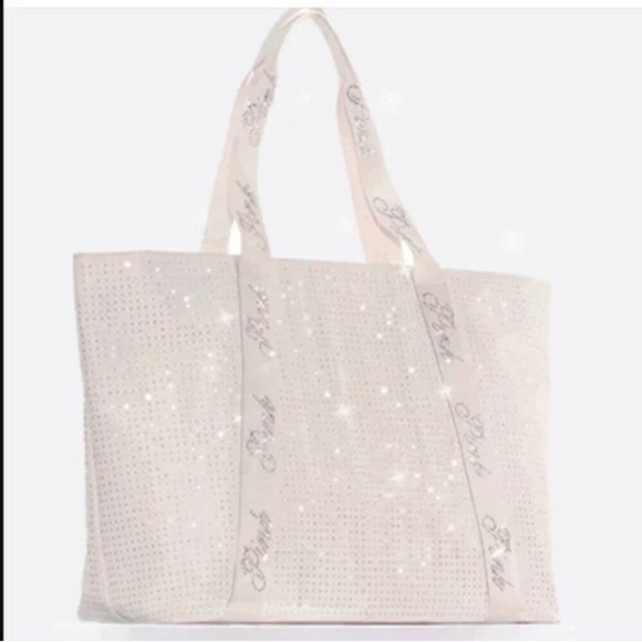 NWT PINK Victoria's Secret Cream Bling tote - Picture 1 of 4